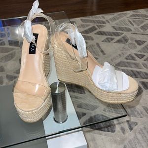 Aqua’s AQ sally Clear espadrille platform wedges